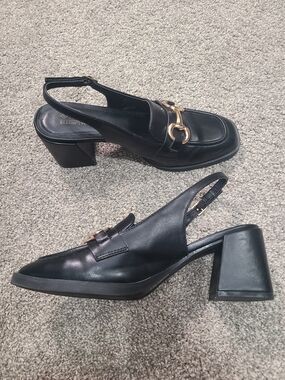 Call It Spring Black Heels with Gold Accent